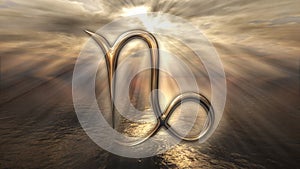 Mystic golden zodiac horoscope Capricorn symbol. 3D rendering