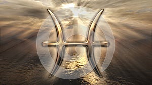 Mystic golden zodiac horoscope Pisces symbol. 3D rendering