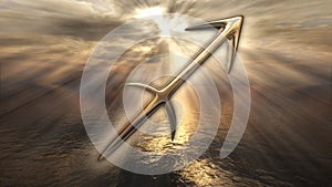 Mystic golden zodiac horoscope Sagittarius symbol. 3D rendering