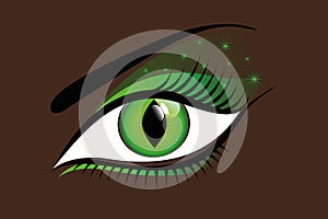 Mystic green eye on a dark background