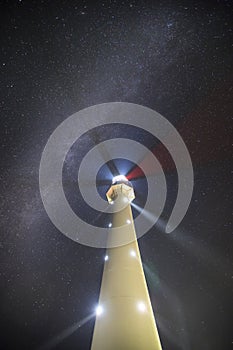 Mystic lighthouse under Milky Way and starry sky