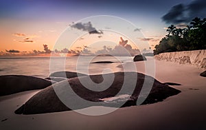 Mystic morning on beach, Seychelles