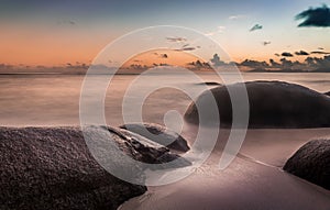 Mystic morning on beach, Seychelles