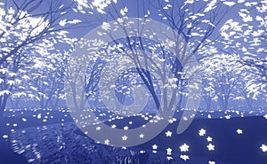 Mystic night forest background 3d render illustration