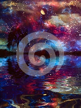 Mystic Night and Tree Reflection