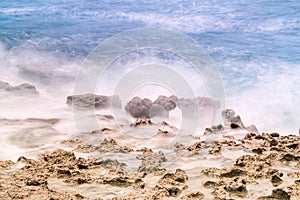 Mystic rocks at the ocean, long exposure.