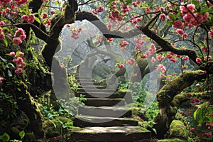 Mystic Staircase Wrapped in Blooming Flowers