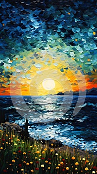 Mystic Summer Nights: A Mesmerizing Impasto Ocean Painting