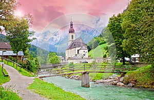 Mystic sunset at Ramsau church