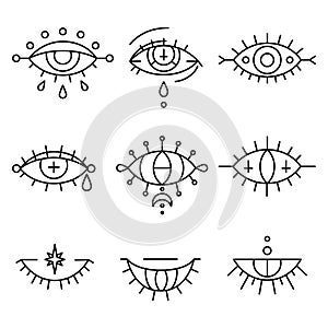 Mystic talismans tattoo concept or Evil eyes set. Occulture idea