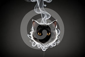 Mystic Whispers: Grey Cat Enveloped in Ethereal Blue Smoke