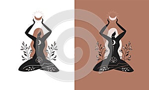 Mystic women, exotic woman, feminine concept illustration, beautiful esoteric women silhouettes . Flat style vector