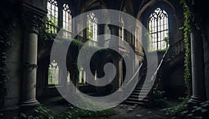 Forgotten Staircase Winding Through the Empty Castle Halls