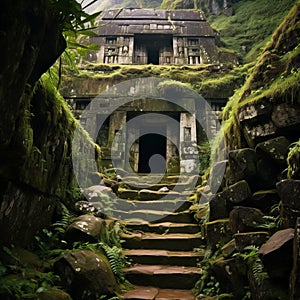 Mystical Abandonment: Overgrown Inka Tomb in Daylight