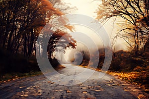 Mystical Autumn Morning,Autumn forest with fog in the morning. Beautiful nature scene.