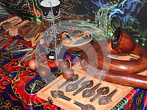 Mystical background with ritual objects of esoteric, occult, divination, magic objects. Occult, esoteric, divination and the