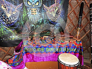 Mystical background with ritual objects of esoteric, occult, divination, magic objects. Occult, esoteric, divination and the