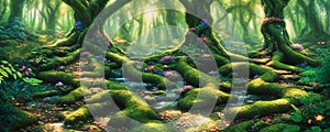 Mystical beauty of an enchanted forest. Generative AI