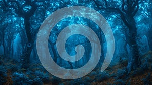 Mystical blue forest in moonlight - generative ai