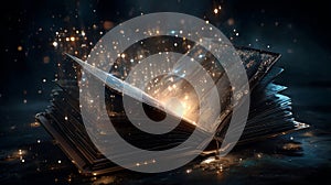 Mystical Book with Glowing Magic Sparks