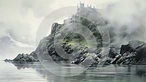 Mystical Castle Painting With Fog - Vray Style photo