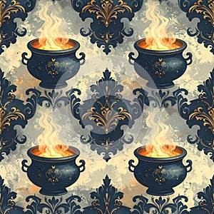 Mystical Cauldron Pattern - A Seamless Design of Magic and Alchemy