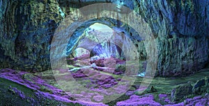 Mystical cave in bright fantastic colors