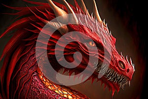 Mystical Chinese red dragons grinned and angrily watching