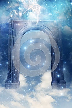 Mystical cosmic portal gate with stars and nebula like spiritual concept