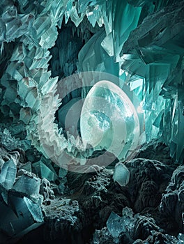Mystical Crystal Cave with Glowing Orb