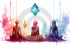 Mystical crystal gazers, divining the future through the shimmering depths of gemstones - Generative AI