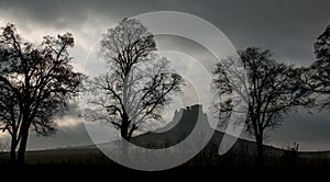 Mystical dark and stormy view of Spissky hrad castle in Slovakia