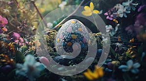 Mystical Easter egg hunt scene in enchanted forest