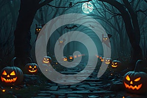 Spooky Halloween Path in a Dark Forest