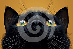Mystical Elegance: Close-Up Black Cat on Yellow.Generative ai