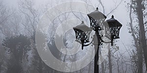 Mystical Enclave: Fog Veils the Triple Lanterns