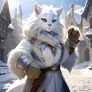 Furry Humanoid Cat Sorcerer in Traveler\'s Garb, Embracing Fantasy Ambience photo