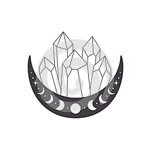 Mystical, esoteric or healing crystals. Linear art. Editable strokes. Vector illustration