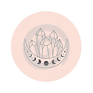 Mystical, esoteric or healing crystals. Linear art. Editable strokes. Vector illustration