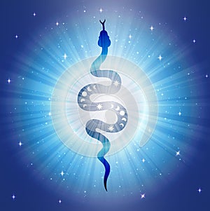 Mystical esoteric snake symbol. Snake spirit, moon phases circle of life