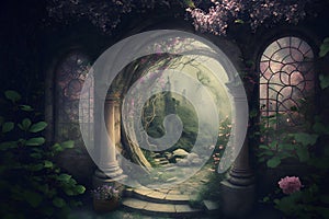 Mystical fantasy garden. 3D illustration. Fantasy landscape.