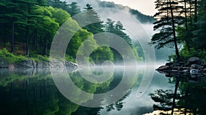 Mystical Fog On Lake: A Naturalistic Landscape In Joong Keun Lee\'s Style
