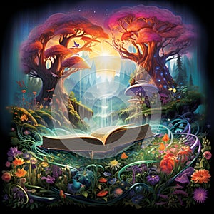 Mystical Forest Emerging from an Open Book