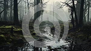 Mystical Forest Stream In Dystopian Landscape: A Captivating Visual