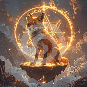 Mystical Fox with Pentagram Symbol Spiritual