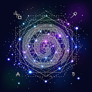 Mystical geometry symbol on space background.