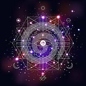 Mystical geometry symbol on space background.