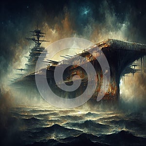 Mystical ghost ship aircraft carrier, beauty and mystery.