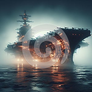 Mystical ghost ship aircraft carrier, beauty and mystery.