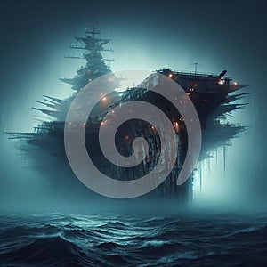 Mystical ghost ship aircraft carrier, beauty and mystery.